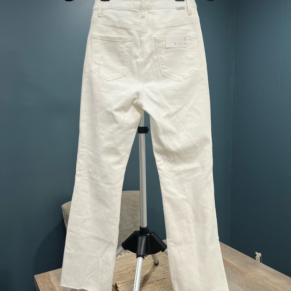 Risen Jill Straight Ankle High Rise White Button Fly Distressed Jeans Size 3 - Picture 3 of 5